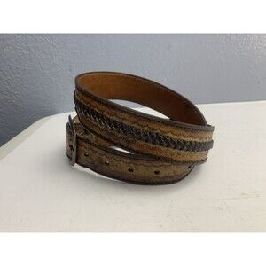 Vintage Stitched Leather Belt 30 Southwestern Handmade Tooled Brown Distressed
